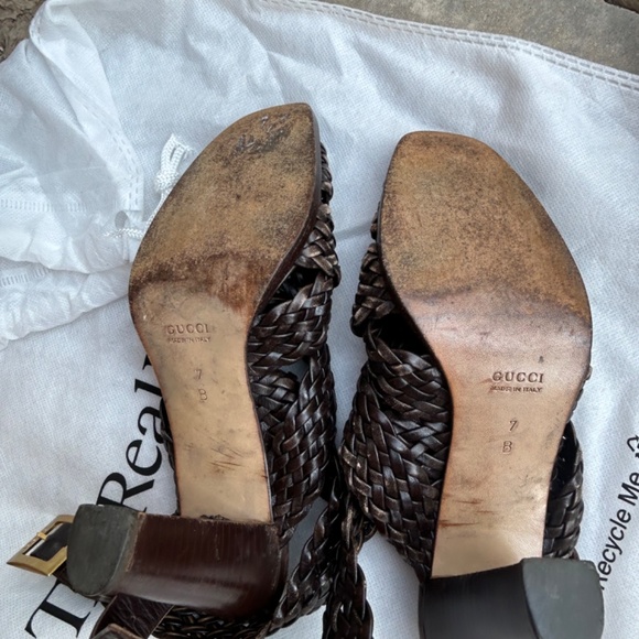 Gucci Brown Leather Braided Open Toe Heels - Size 7 - Picture 4 of 7
